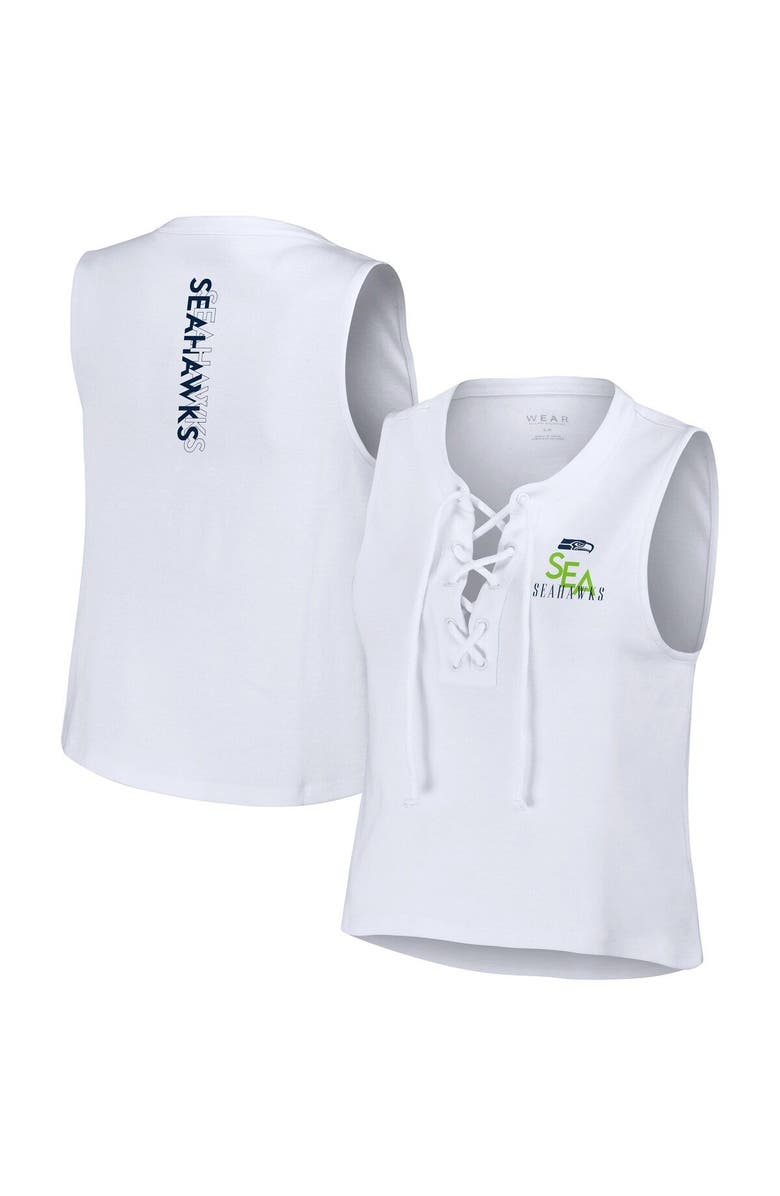 WEAR by Erin Andrews Women's WEAR by Erin Andrews  White Seattle Seahawks Lace-Up Tank Top, Alternate, color, 
