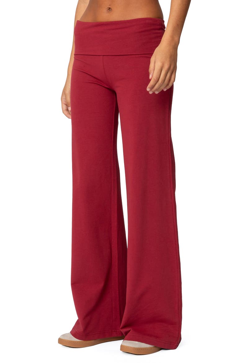 Wide Leg Foldover Pants, Alternate, color, BURGUNDY