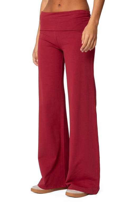 Shop Edikted Wide Leg Foldover Pants In Burgundy