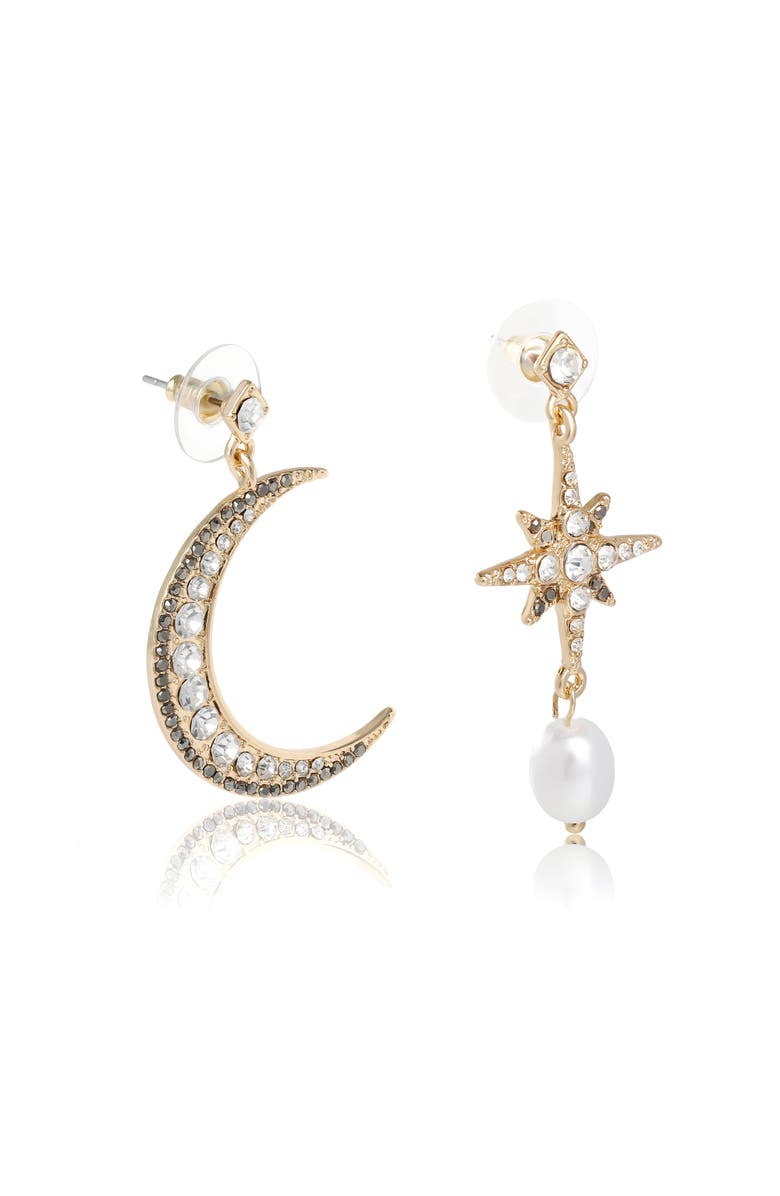 BCBGeneration Mismatch Moon & Star Drop Earring, Alternate, color, Gold