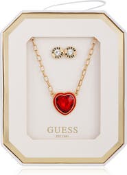 GUESS Heart Pendant Necklace & Stud Earrings Set