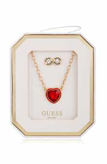 GUESS Heart Pendant Necklace & Stud Earrings Set