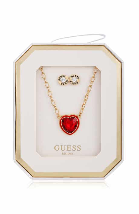 GUESS Heart Pendant Necklace & Stud Earrings Set