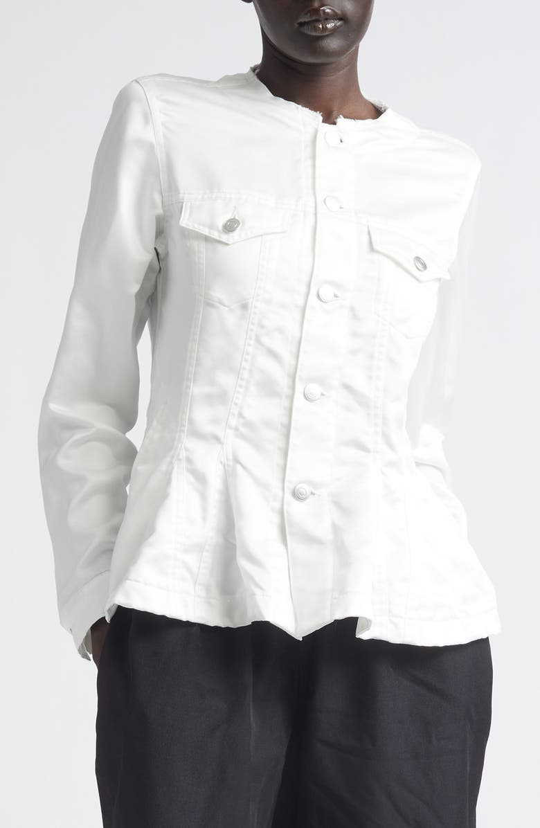 Comme des Garçons Comme des Garçons Raw Edge Satin Peplum Jacket, Main, color, White