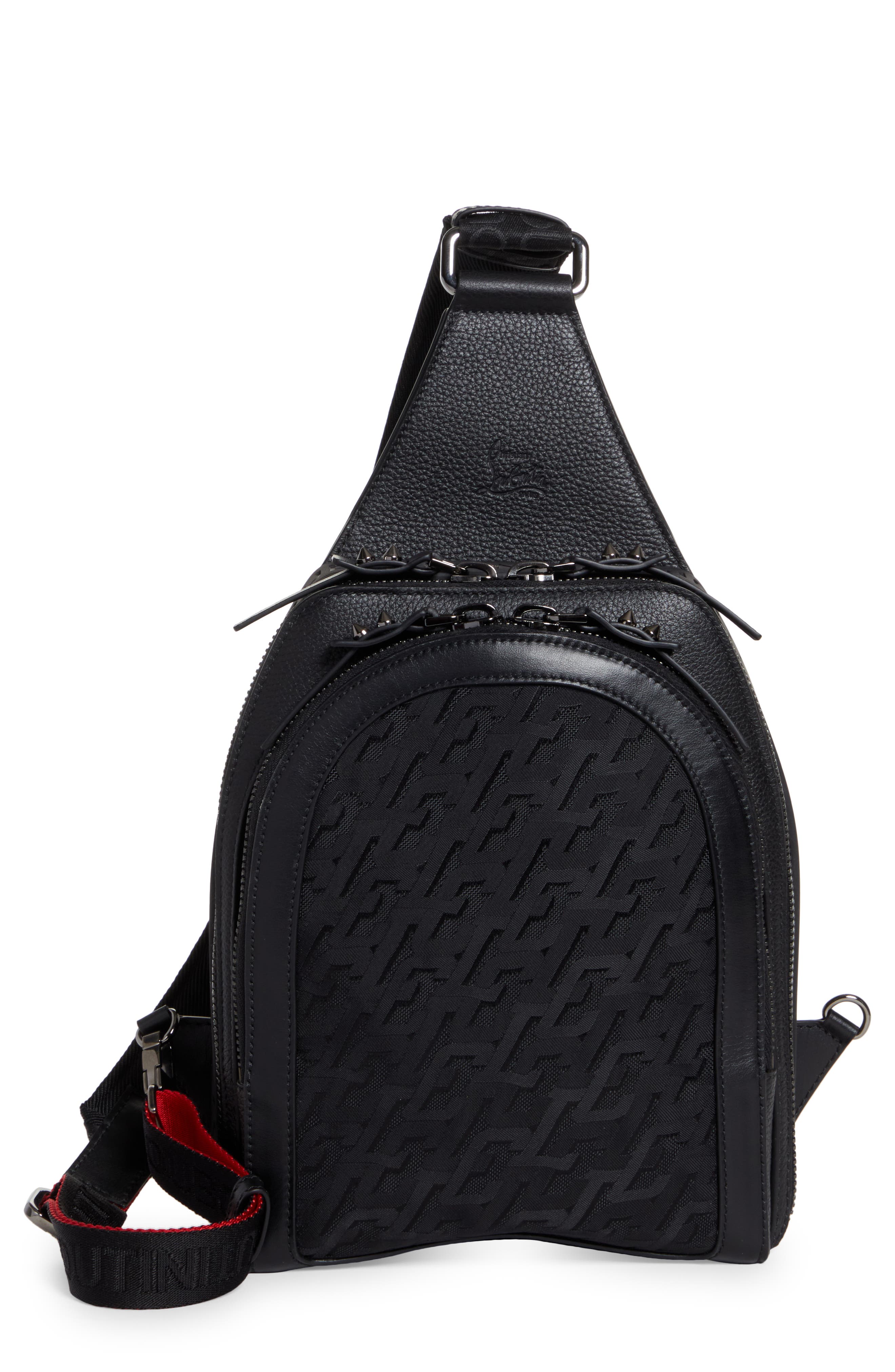 Christian Louboutin Loubifunk Logo Jacquard & Leather Backpack, Main, color, 