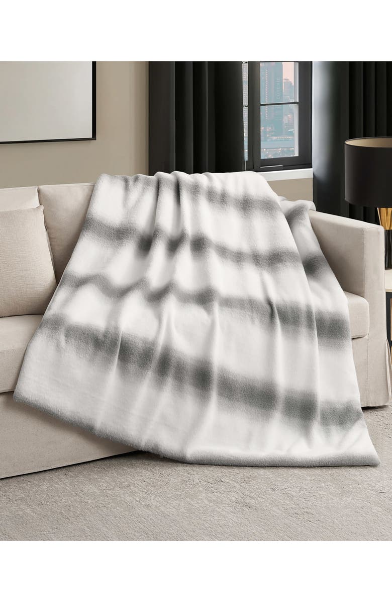 Nine West Stripe Faux Fur Blanket, Alternate, color, Ombre Stripe Gray