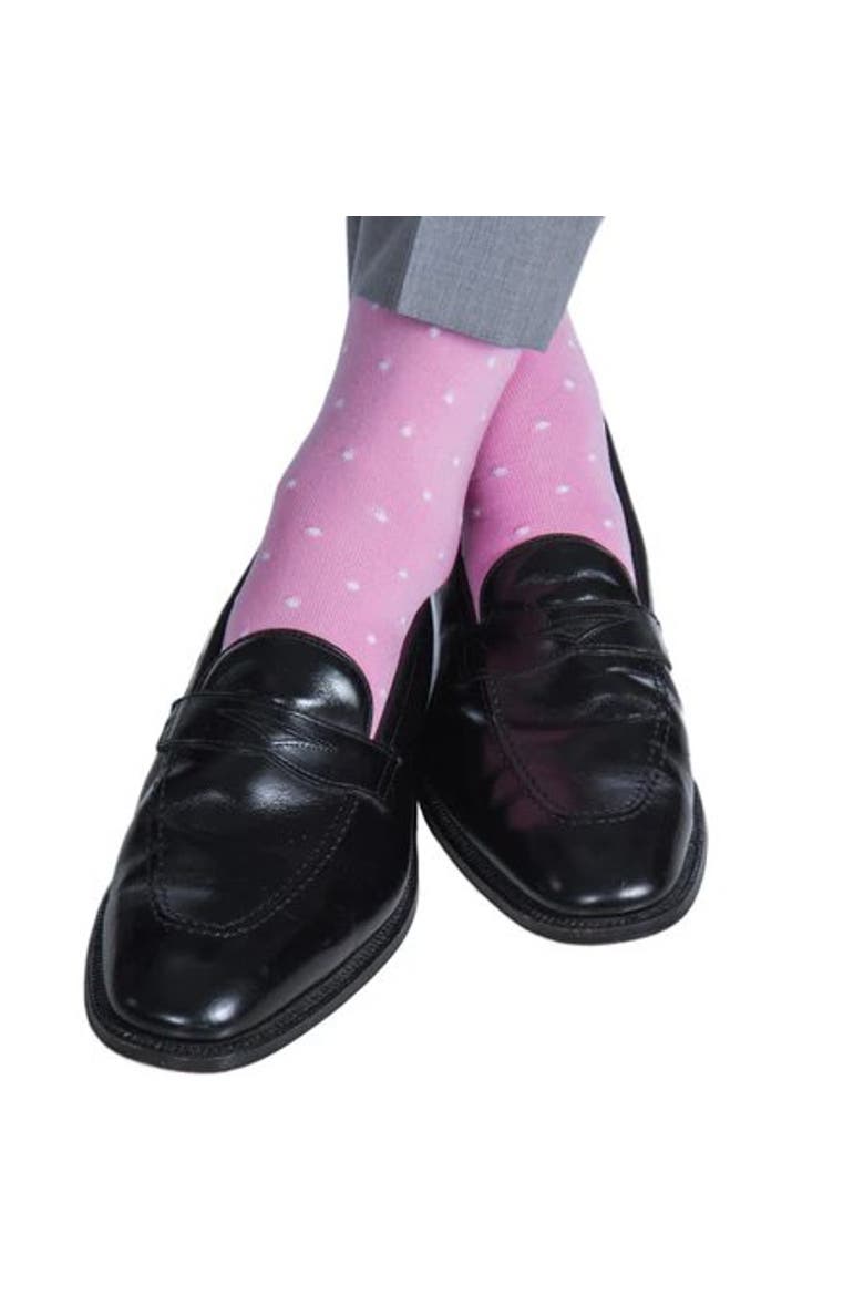 Leo Polka Dot Mercerized Cotton Mid-Calf Socks, Alternate, color, Pink with White Dots
