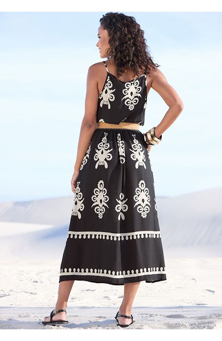 LASCANA Women's Ornamental Print Dress, Alternate, color, Black & Sand