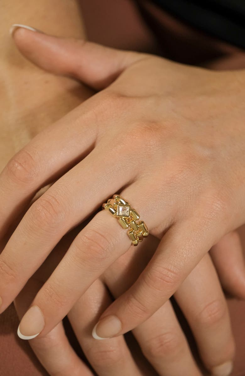 Sterling Forever Ryne Chain Link Crystal Ring, Alternate, color, Gold