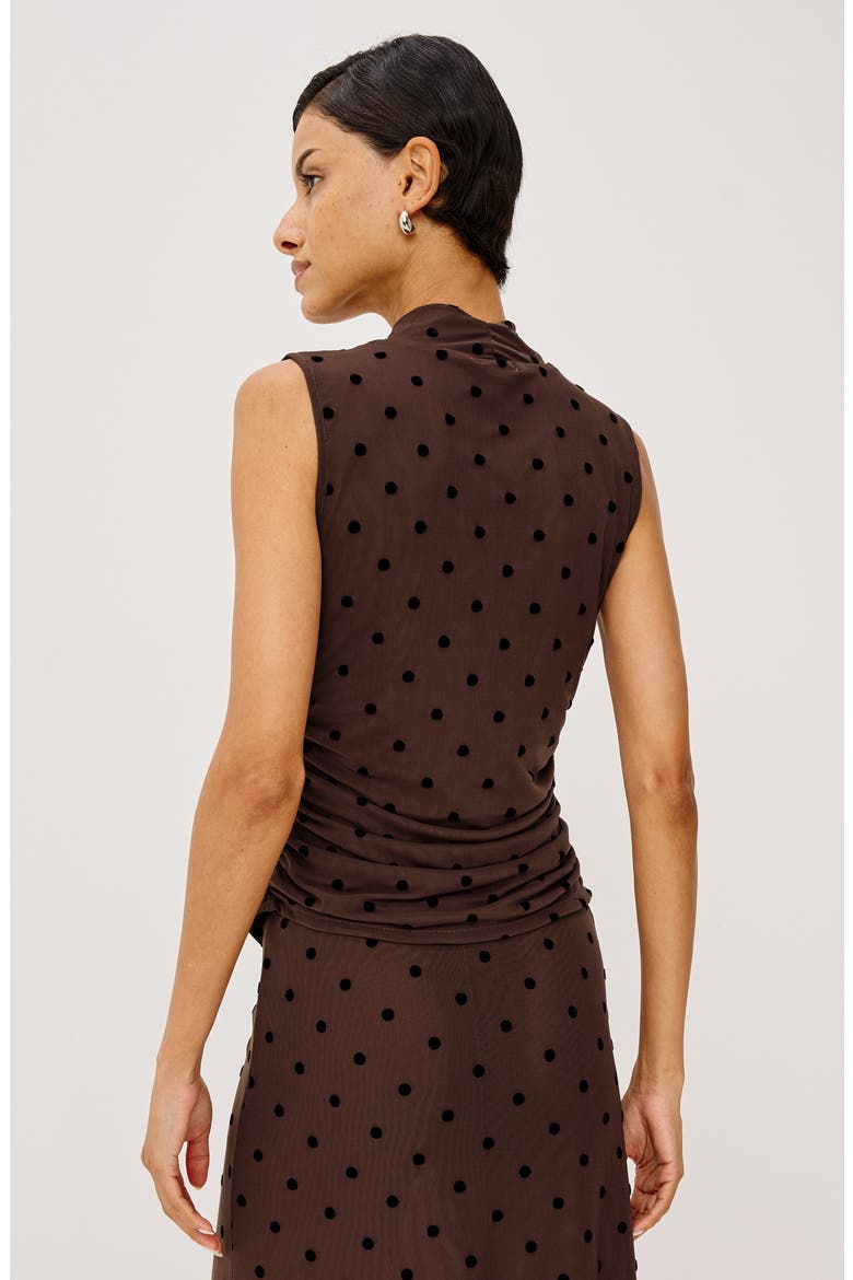 Lauris Polka Dot Mesh Sleeveless Top, Alternate, color, CHOCOLATE POLKA DOT