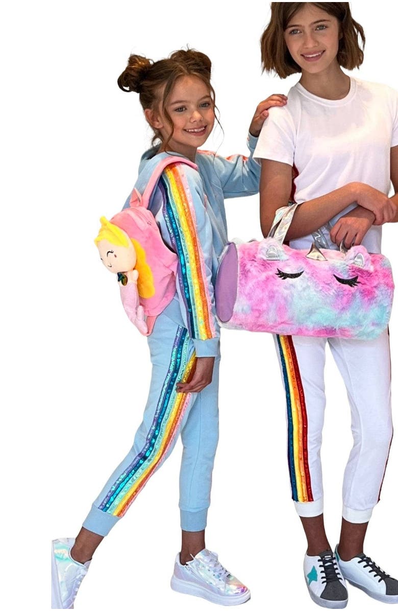 Lola + The Boys Baby Blue Rainbow Sequin Joggers Set, Alternate, color, 