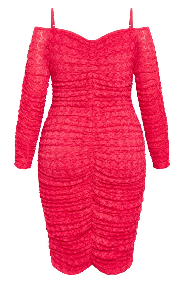 City Chic Lorelai Ruched Cold Shoulder Long Sleeve Dress, Alternate, color, Pop Pink