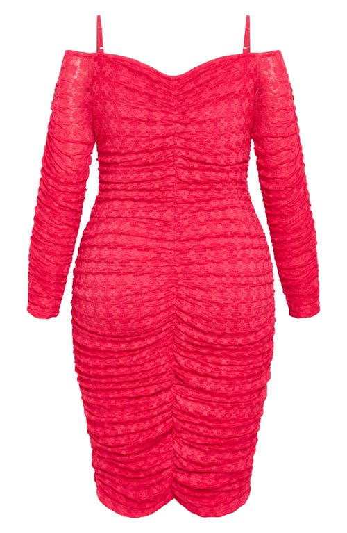 City Chic Lorelai Ruched Cold Shoulder Long Sleeve Dress In Pop Pink