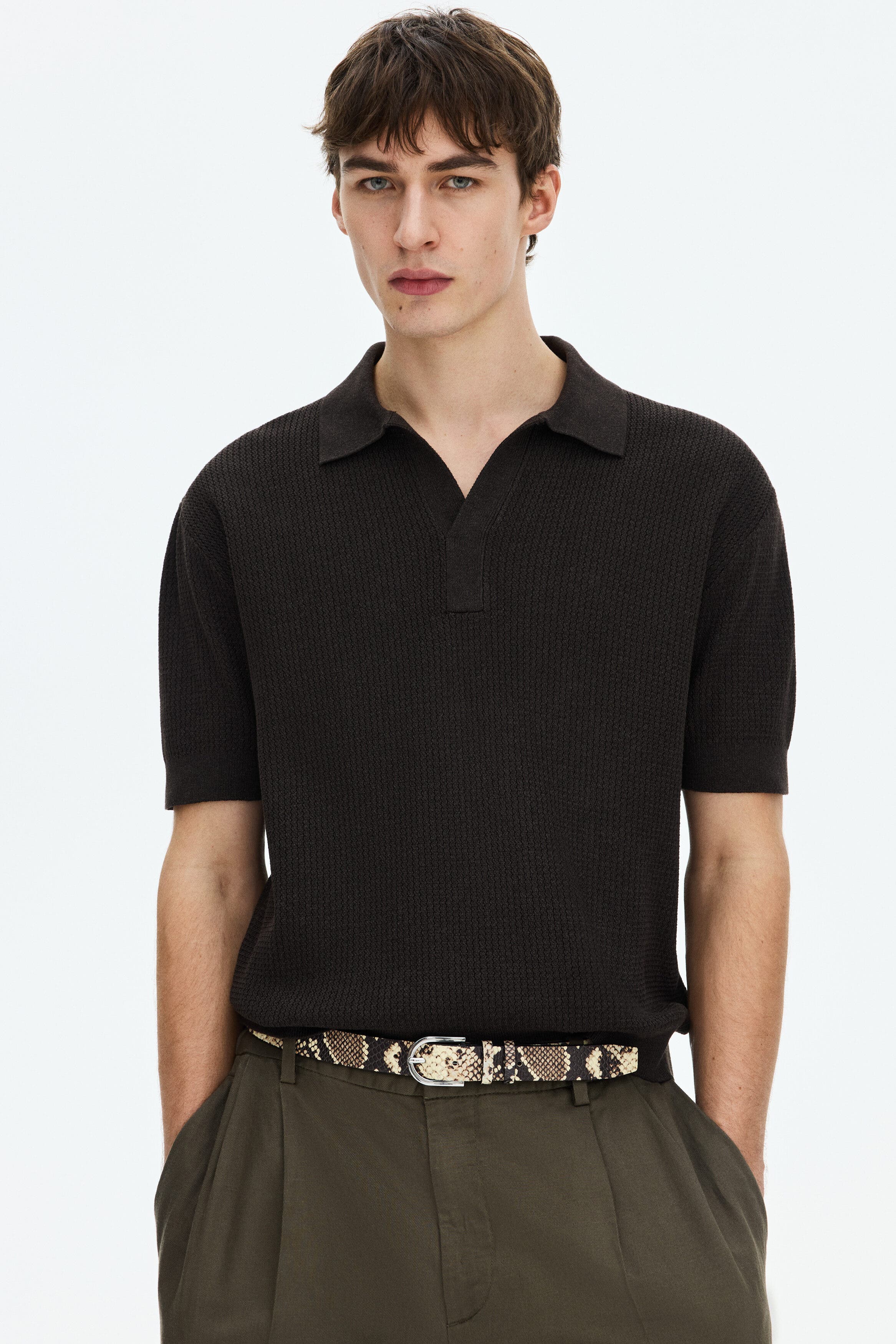Regular Fit Cable-knit Polo Shirt - image 4