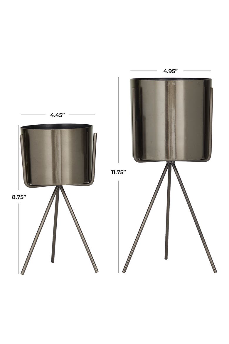 Dark Gray Metal Small Planter with Removable Stand - Set of 2, Alternate, color, DARK GREY