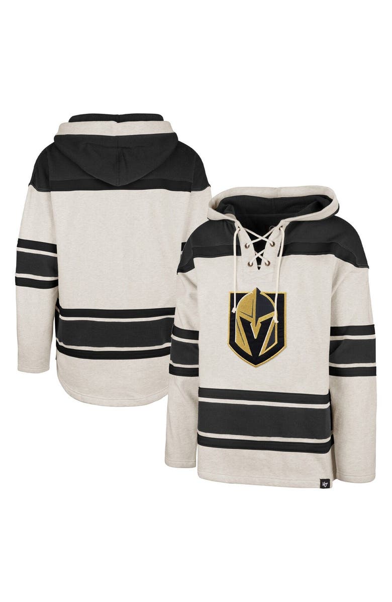 '47 Men's '47 Oatmeal Vegas Golden Knights Rockaway Lace-Up Pullover Hoodie, Main, color, 