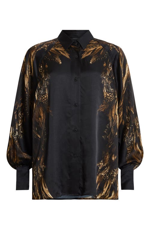 Shop Allsaints Oana Printed Satin Button-up Shirt In Charm Black