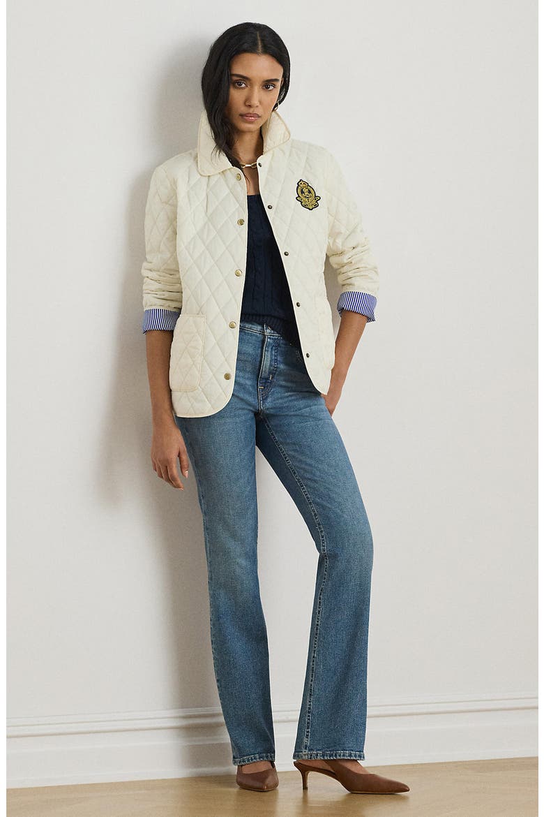 Crest Detail Quilted Jacket, Alternate, color, CREAM