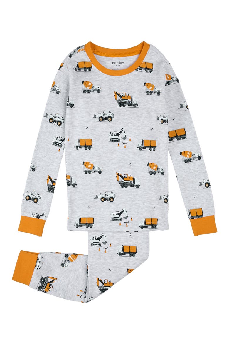Kids' Fitted Two-Piece Organic Cotton Rib Pajamas, Main, color, LIGHT GREY