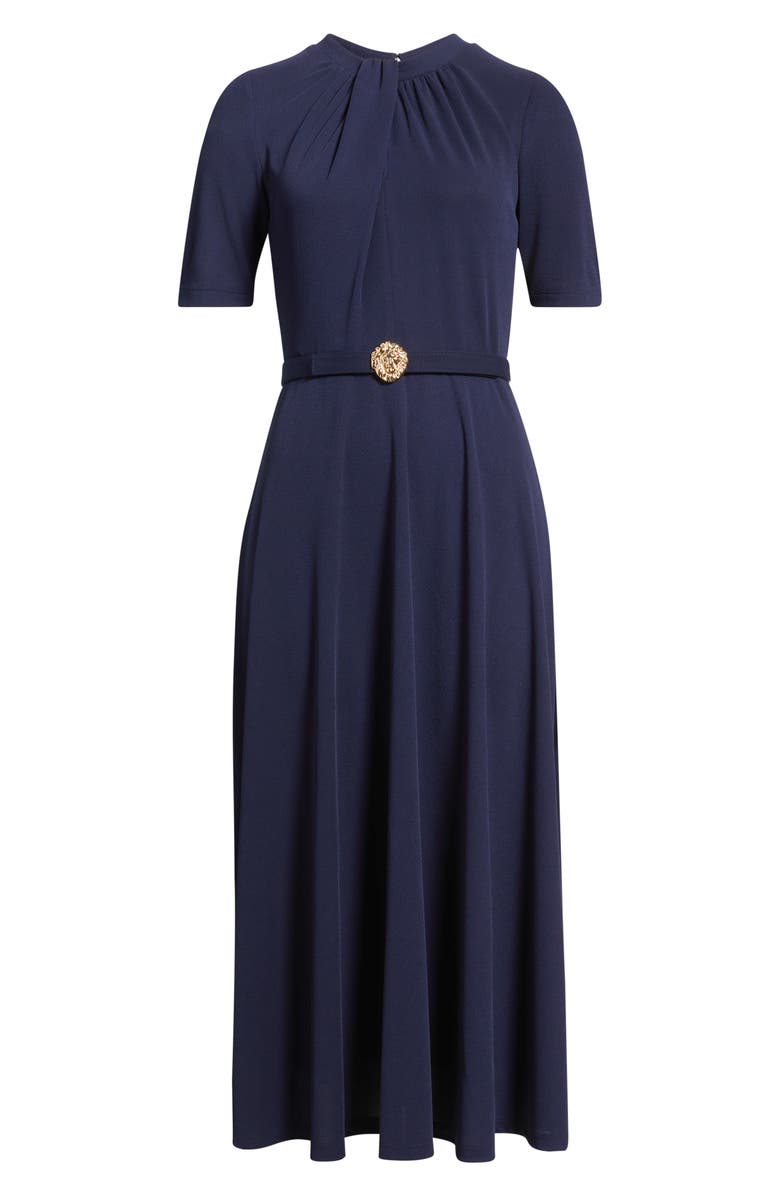 Anne Klein Twist Neck Belted Midi Dress, Alternate, color, Deep Navy