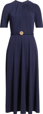 Anne Klein Twist Neck Belted Midi Dress