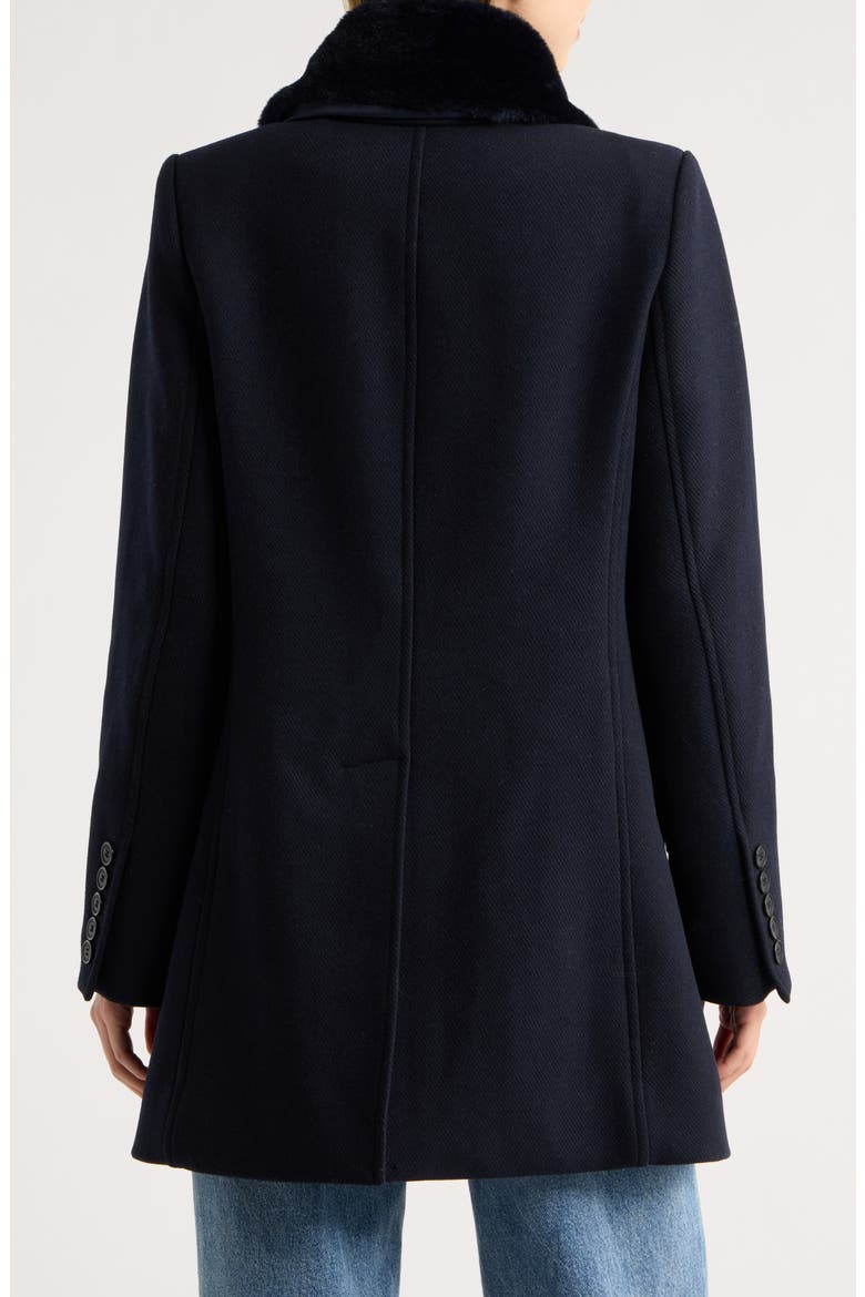 Verdine Faux Fur Collar Double Breasted Coat, Alternate, color, NAVY