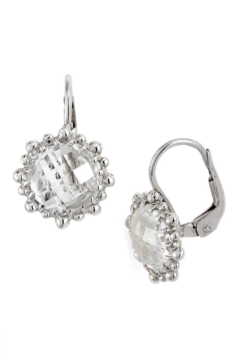 Dew Drop Snowflake White Topaz Drop Earrings, Main, color, SILVER