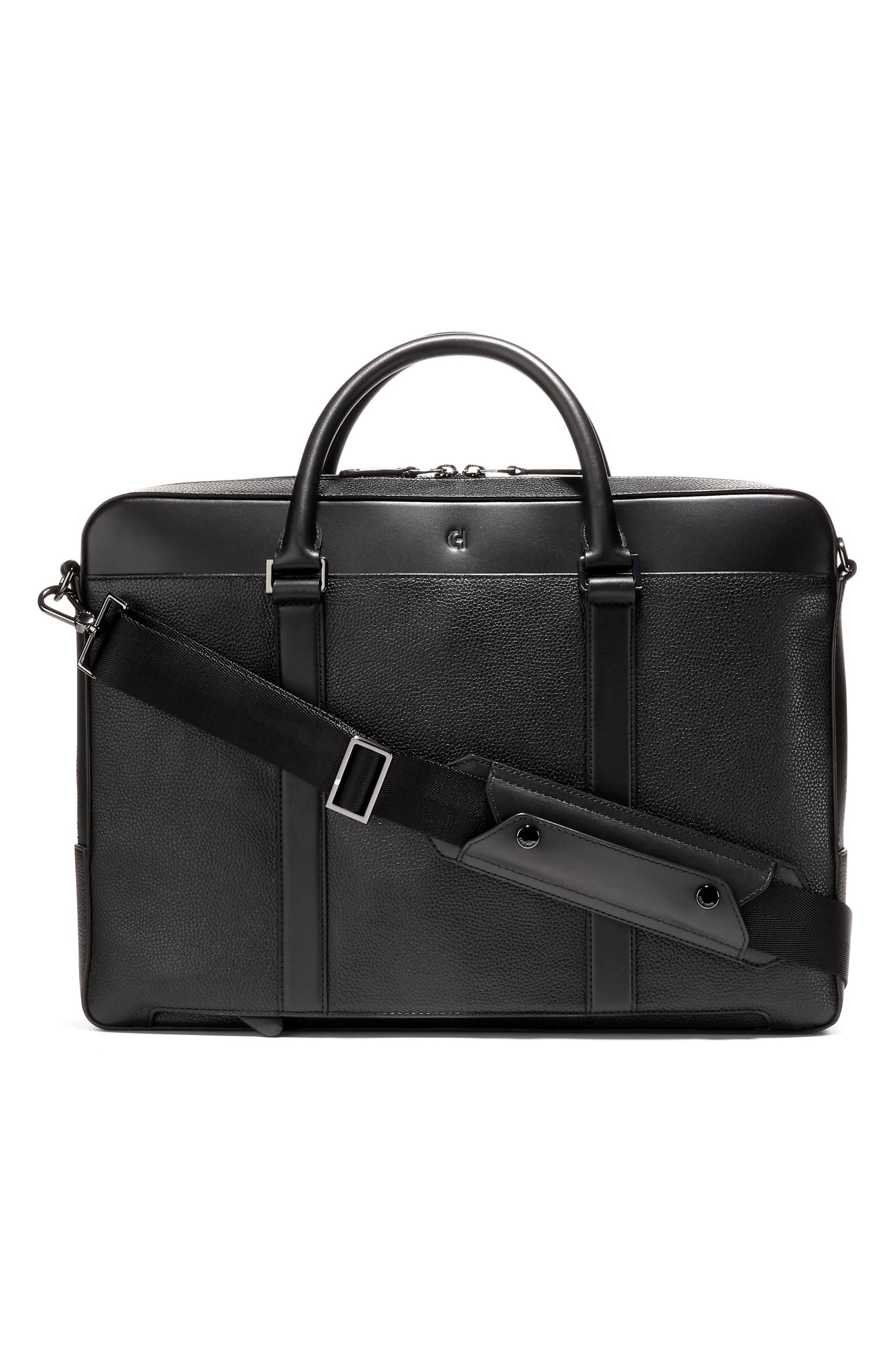 Cole Haan Triboro Leather Briefcase, Alternate, color, Black