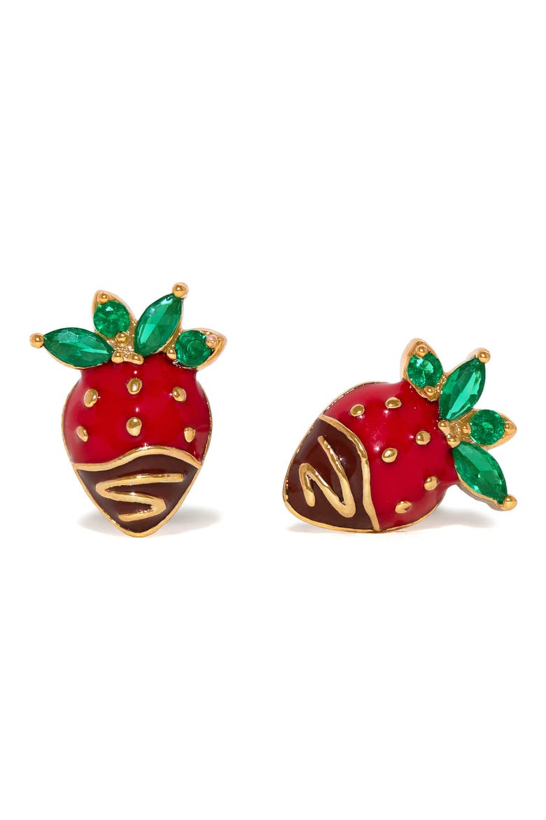 Chocolate Strawberry Stud Earrings, Main, color, GOLD