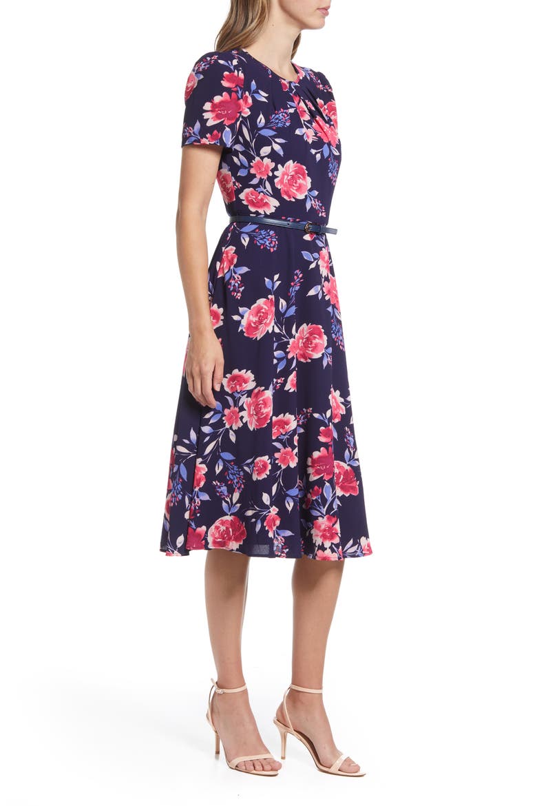 Floral Print Pleated Dress, Alternate, color, NAVY MULTI