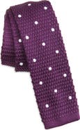 CLIFTON WILSON Plum Polka Dot Knit Silk Tie