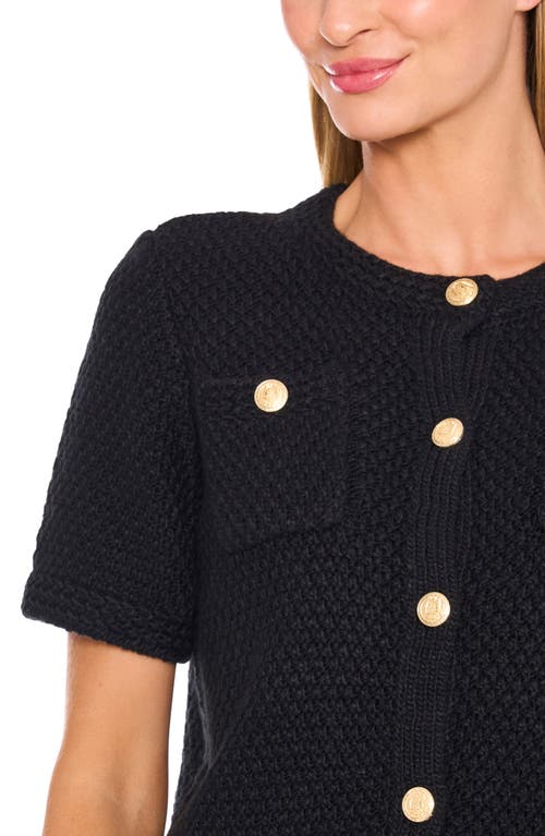 Cece Short Sleeve Button-up Cardigan In Black
