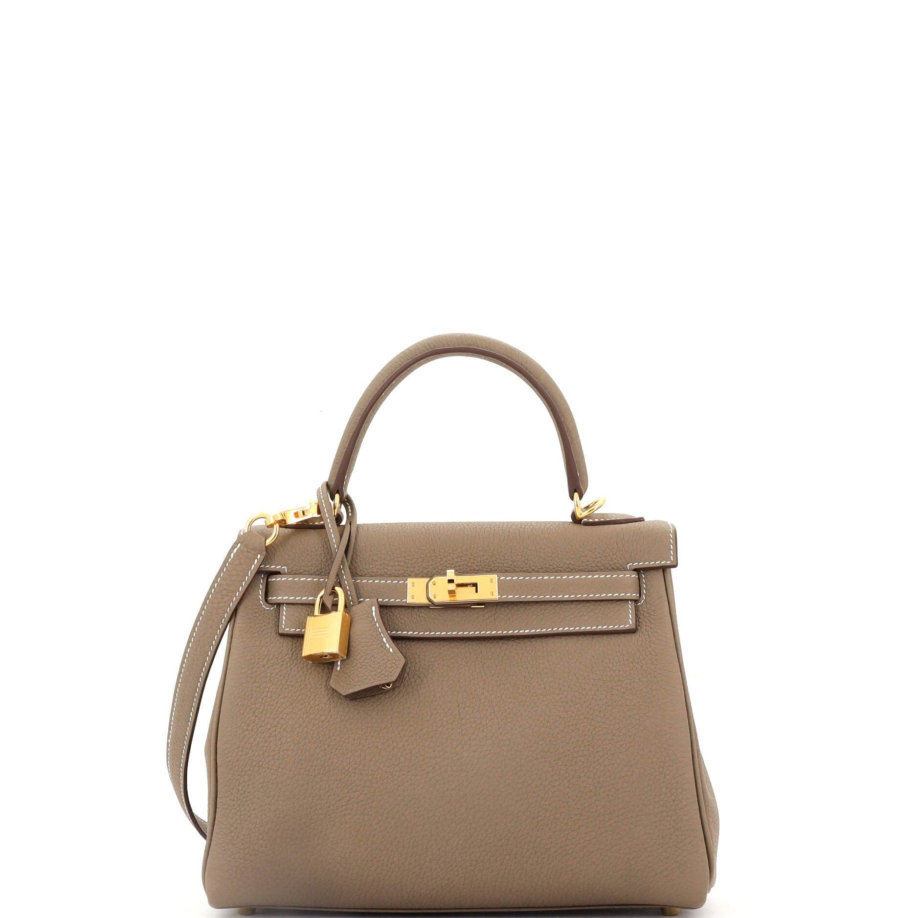 Pre-Owned Hermes Kelly Handbag Grey Togo with Gold Hardware 25, Main, color, 