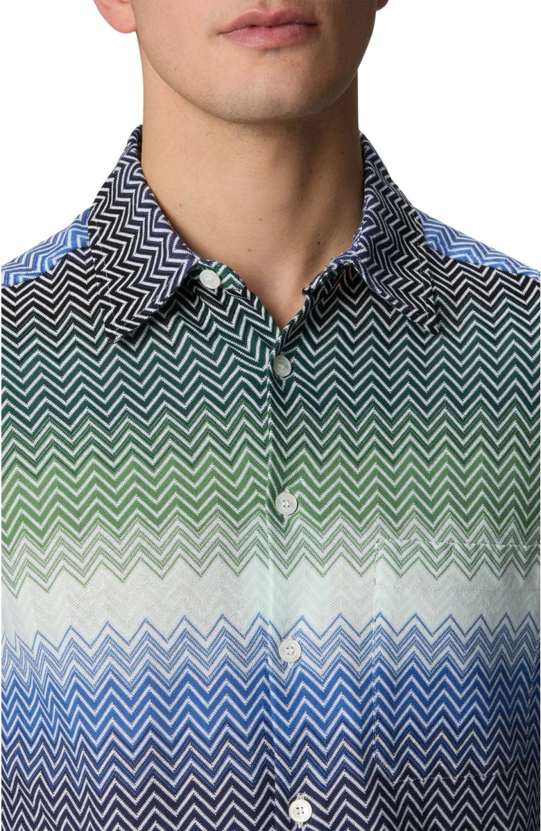 Missoni Gradient Zig Zag Cotton Knit Shirt With Breast Pocket, Alternate, color, Blue & Green