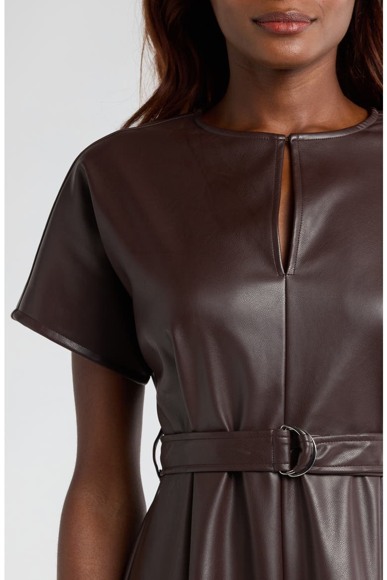 Faux Leather Midi Dress, Alternate, color, COFFEE BEIGE