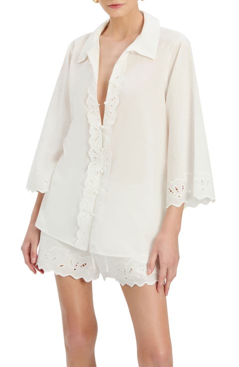 Aleria Eyelet Cotton Button-Up Shirt