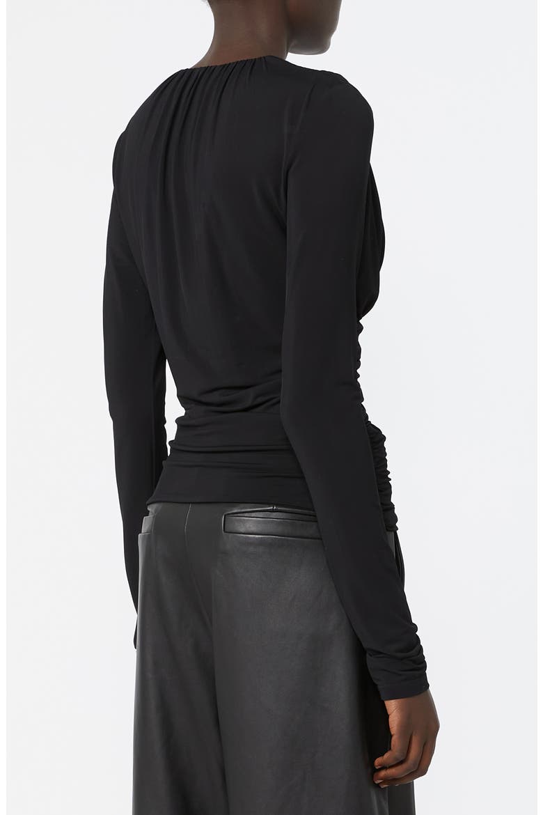 Beato Ruched Long Sleeve Cotton Jersey Top, Alternate, color, BLACK