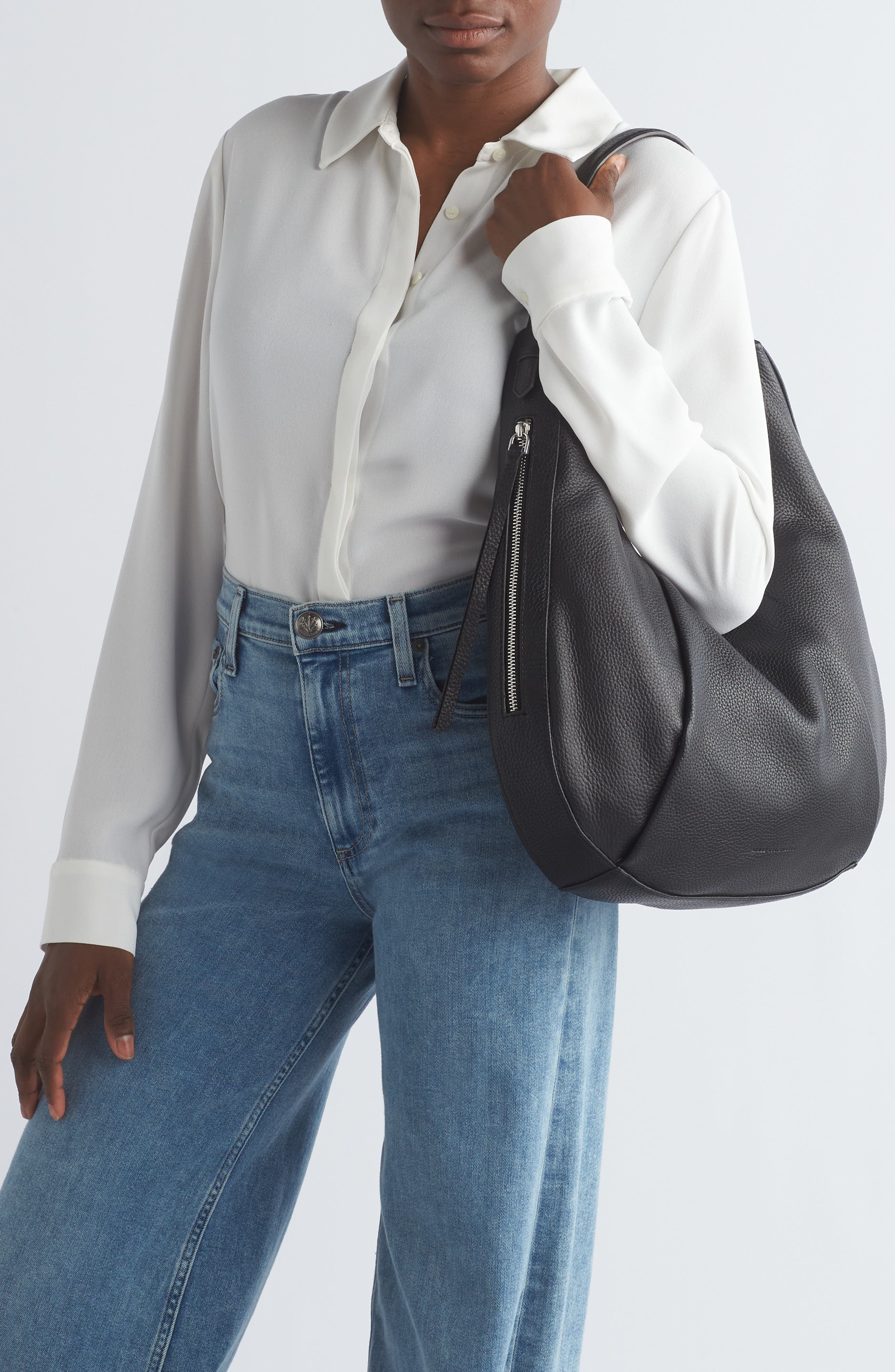 AIMEE Corfu Pleated Hobo Bag, Alternate, color, Black W/ Silver