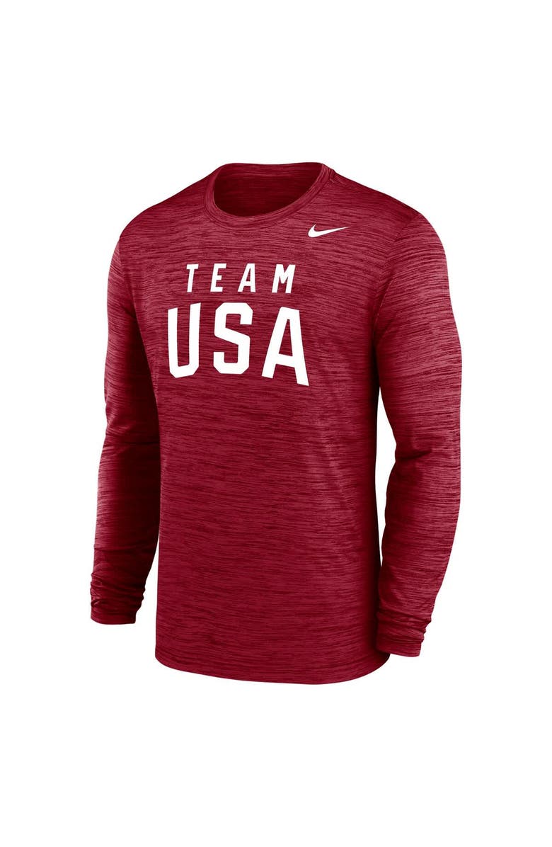 Nike Men's Nike Red Team USA Training Velocity Long Sleeve Performance T-Shirt, Alternate, color, Red