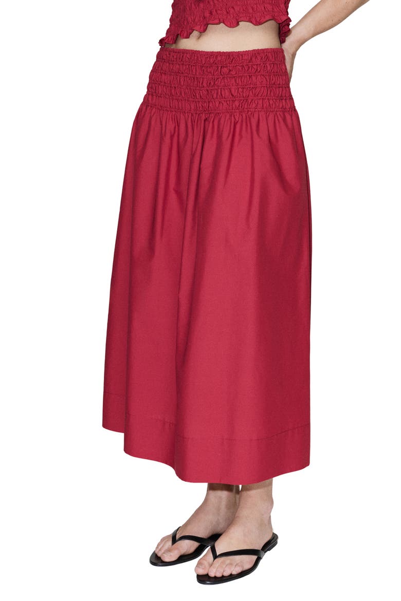Shirred Waist Midi Skirt, Main, color, RED
