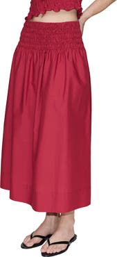 MANGO Shirred Waist Midi Skirt