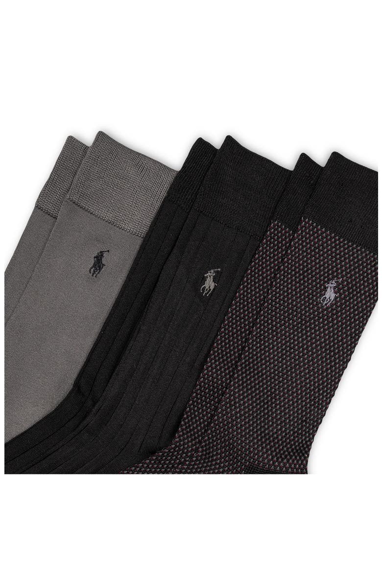 Assorted 3-Pack Bird's Eye Socks, Alternate, color, BLACK