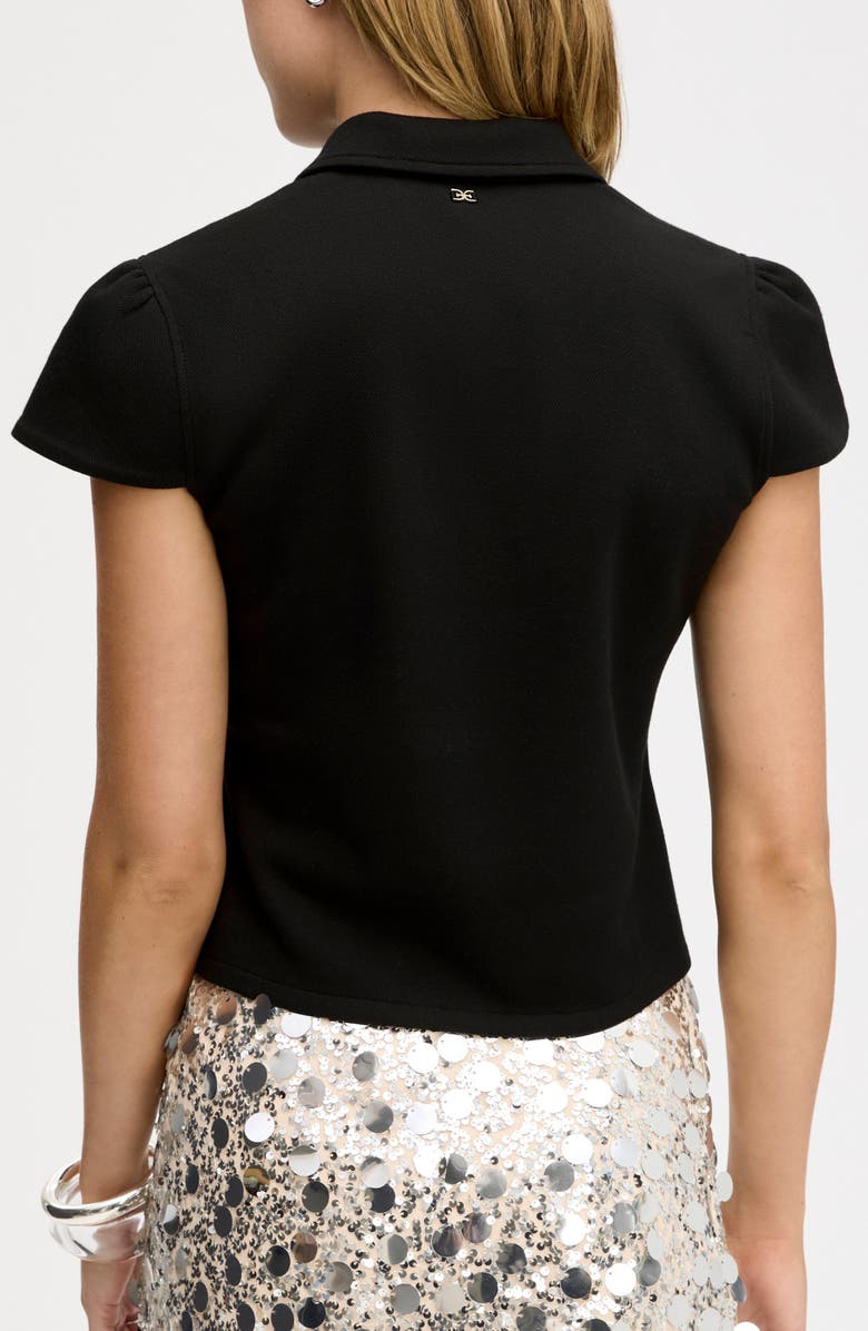 Sam Edelman Puff Sleeve Crop Polo Top, Alternate, color, True Black
