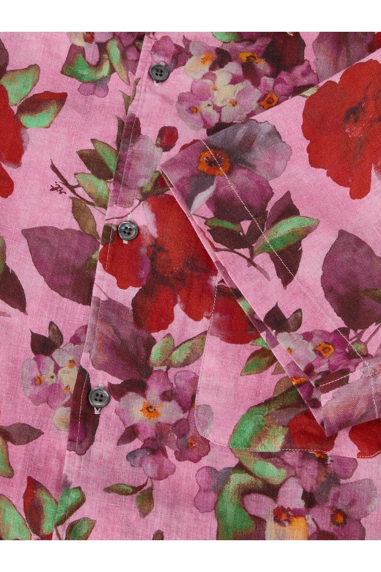 Morgan Printed Floral Linen Short Sleeve Shirt, Alternate, color, Pink