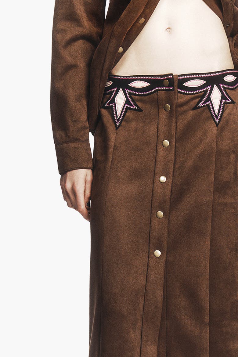 Faux Suede Appliqué Skirt, Alternate, color, Mocha Multi