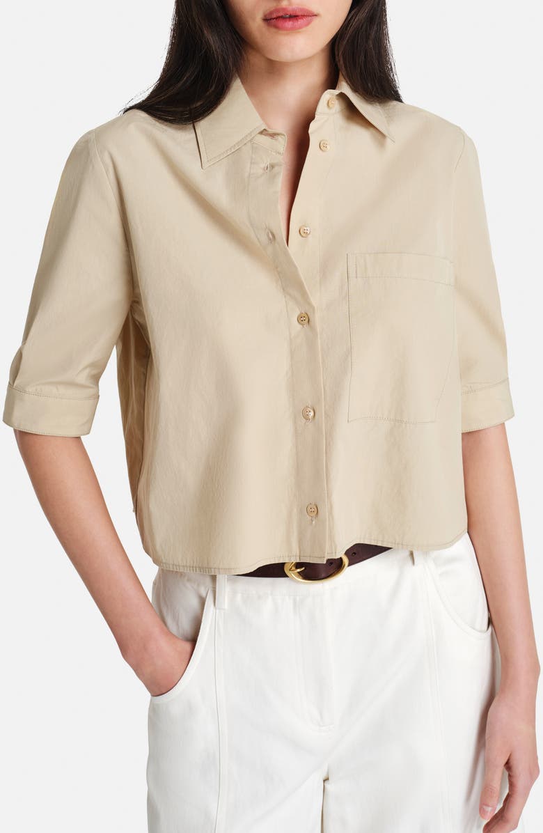 TWP Short Lived Elbow Sleeve Cotton Button-Up Shirt, Main, color, Safari