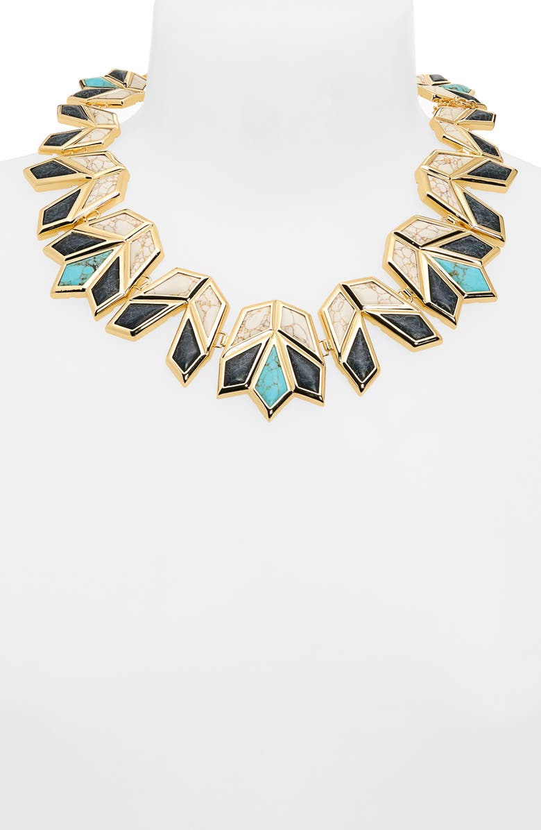Lele Sadoughi Stone Lotus Necklace, Alternate, color, Onyx Turquoise