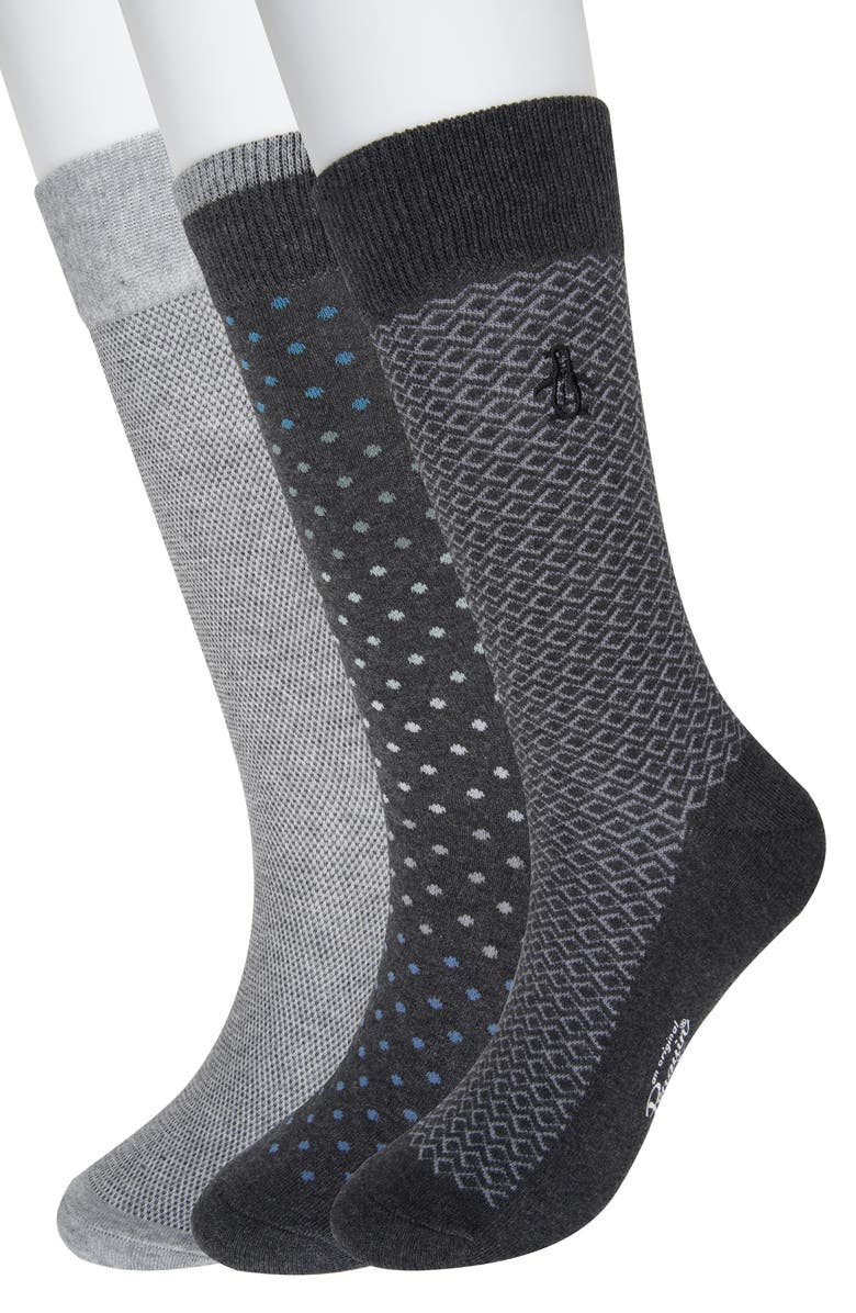 Original Penguin 3-Pack Assorted Texture Essentials Crew Socks, Main, color, 
