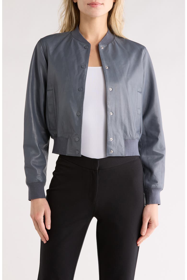 Riley Leather Bomber Jacket, Main, color, TURBULENCE GREY