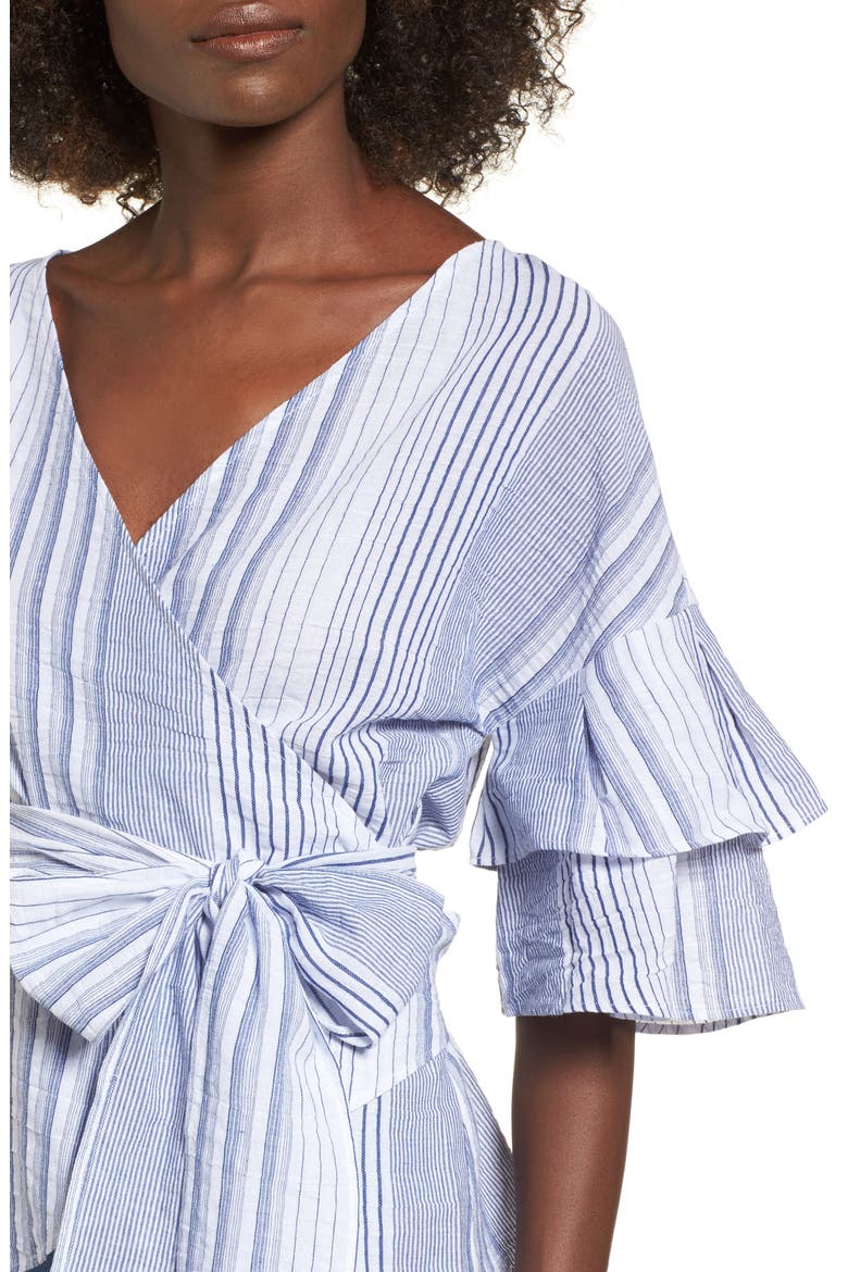 Tier Sleeve Wrap Top, Alternate, color, NAVY/ WHITE